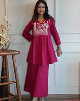 Pink Cotton Embroidery Co-ord Set